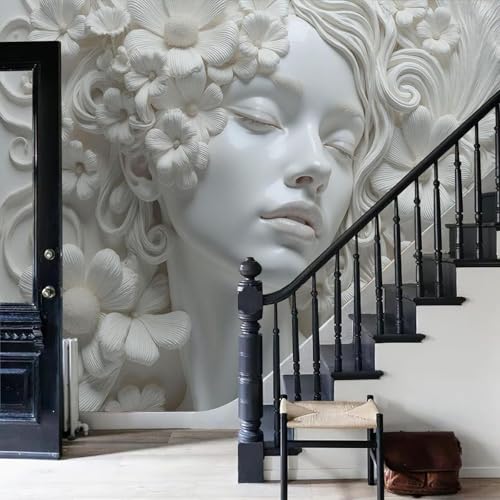 Papier peint fleurs relief 3D blanc pour masquer un mur terne - 5