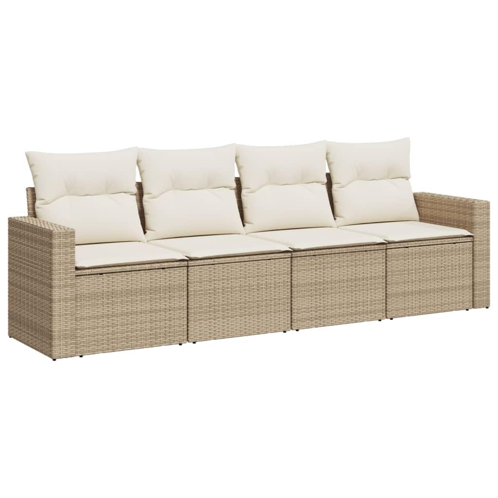 Zestaw Sofas do ogrodu 4-częściowy beżowy syntetyczny rattanowy z poduszkami | Modułowa konstrukcja, zdejmowane i nadające się do prania pokrowce, szerokie podłokietniki, idealne na taras lub patio