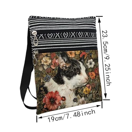 Floral Curly Cat Messenger Bag Small Ethnic Pattern Printed Adjustable Strap Crossbody Zipper Bag Floral Curly Cat Phone Bag Wallet Cute Shoulder Handbag for Women Friends2