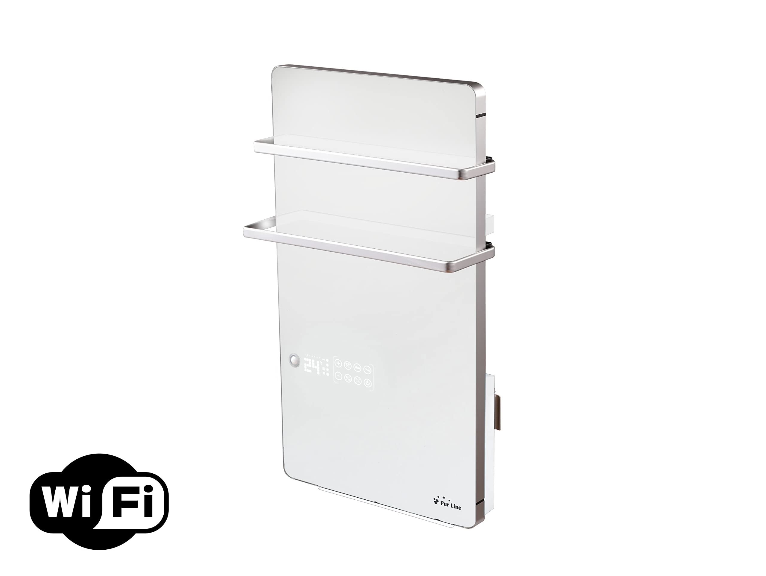 PUR LINE | Toallero Calefactor Eléctrico con Control WiFi y Display LCD Táctil – Toallero eléctrico bajo consumo con protección IP24 y función 3 en 1 para secado y calefacción (Blanco)