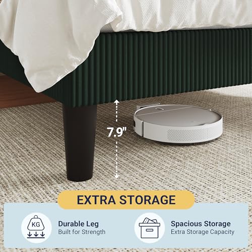 Image of Allewie King Bed Frame, Corduroy Tufted Headboard, Dark Green | Soft Corduroy Fabric, Adjustable Headboard, 1000 lb Capacity, Wooden Slats, No Box Spring Needed, Easy Assembly