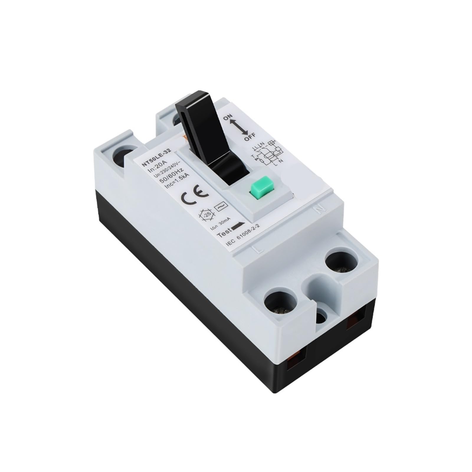 Leotnndq Nt50le-32 Ac Series Residual Current Circuit Breaker 30 Ma 2-Pole 1P+N 2P 20 Amps Dc 230V Fast Automatic Circuit Breaker