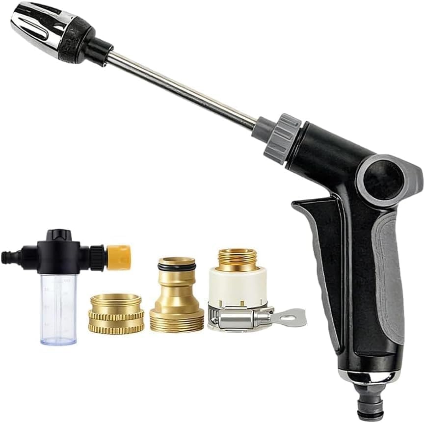 High Pressure Garden Hose Nozzle, Adjustable Pressure Washer Spray Gun for Hose, Universal 3/4-inch Power Jet Water Attachment with Foam Dispenser for Car Wash, Patio, Pets, No Electricity (Set C)