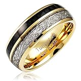 100S JEWELRY Engraved Personalized Carbon Fiber Meteorite Inlaid Tungsten Rings for Men Women Gold Wedding Band Sizes 6-16 (Tungsten, 9.5)