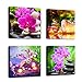 Canvas Wall Art Zen Canvas Prints SPA Stone Green Bamboo Pink Waterlily and Frangipani Picture - 4 Pieces Framed Canvas Art Modern Artwork Canvas Painting for Home Office Kitchen Decoration