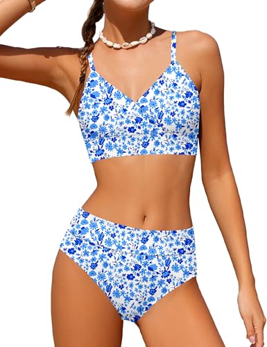 Image of Girls Swimsuit V Neck Bikini Set Color Block with Cover Up 3Pcs Bathing Suits