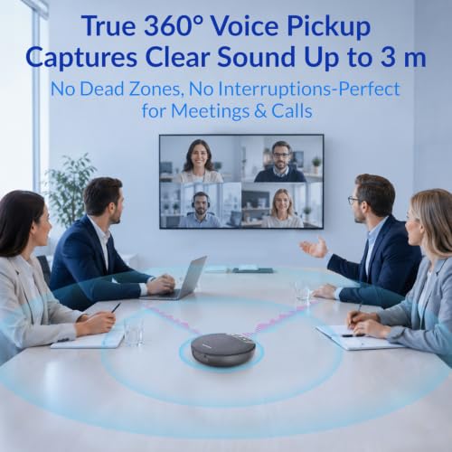 Image of FreeChat Speakerphone, Conference Speaker with 4 Mics, 360 Enhanced Voice Pickup | AI Noise Reduction, AI Echo Cancellation, Auto Volume Balance, Plug & Daisy Chain, Full-Duplex Calling
