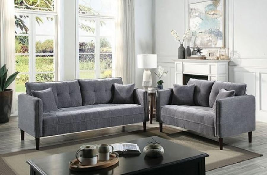 Adeland 2-Piece Contemporary Style Sofa and Loveseat in Dark Gray Chenille Fabric