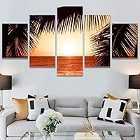 SIGNWIN 5 Panel Canvas Wall Art Multicolor Nature Neon Photography Trees Tropical for Home Decorations Ready to Hang - 60
