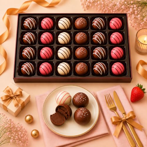 Image of 24 Pcs Truffle | Luxury Chocolate Gift Pack | Handmade Premium Gift Hamper for Birthday, Anniversary, Wedding | Belgian Chocolate Gift for Boy, Girl, Kids, Brother, Sister, Wife, Girlfriend