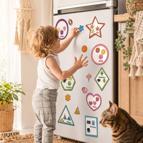 Image of Blosssound 10 Set Magnetic Shape Sorting for Toddler Matching Games Magnet Sorting Mats 30 Everyday Objects Magnets Pieces Learning Toys for Child Learning Shape Game Preschool Classroom (Boho)
