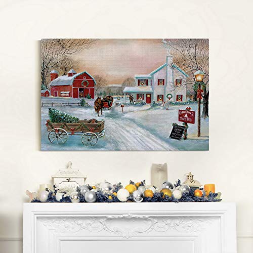 Renditions Gallery Christmas Tree Farm Wall Art, Country Winter Scene with Red Barn, Charming Decorations, Premium Gallery Wrapped Canvas Decor, Ready to Hang, 24 in H x 36 in W, Made in America by Renditions Gallery - Used condition - Image 5