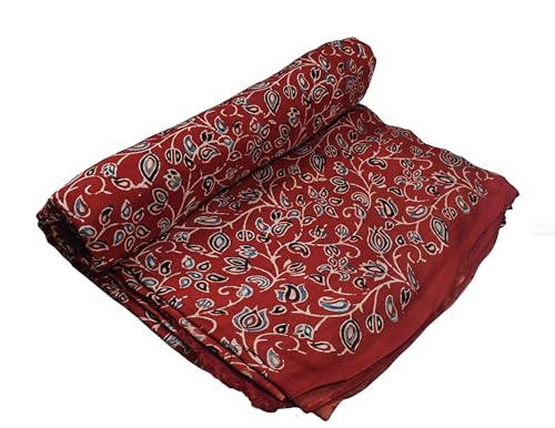 Image of Ethnics of Kutch Women's Ajrakh Modal Silk Natural Dye Hand Block Print Unstitched Kurta Fabric Mtr Length (3 Mtrs - Red 17102O)