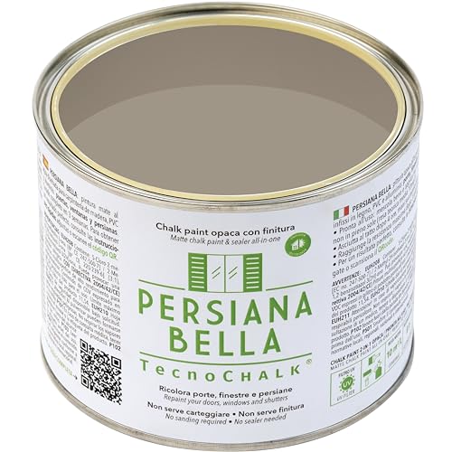 TecnoChalk® Persiana Bella Nuova Chalk Paint Extra Forte - Non Richiede Finitura – Ricolora Senza Carteggiare Persiane, Finestre, Porte e Infissi - Interno/Esterno - Colore Tortora (500 ml)