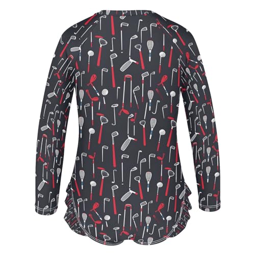 ALAZA Red Golf Glory Girls One Piece Swimsuit Long Sleeve Rash Guard Swimsuits UV 50+ Swimwear Zipper3
