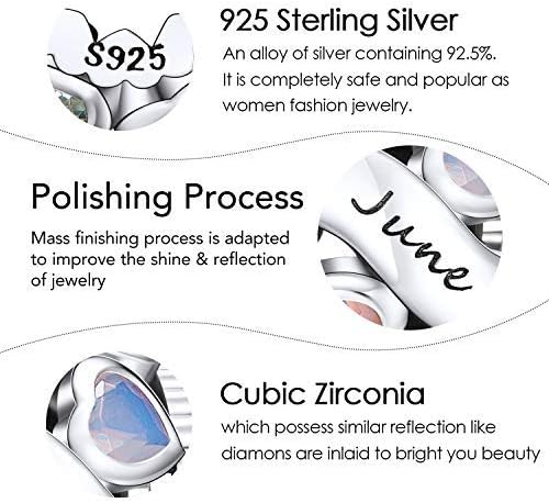 NINGAN Birthstone Charms 925 Sterling Silver Love Heart Openwork Bead for Charm Bracelets and Necklaces with 5A Cubic Zirconia, Birthday Mothers Day Jewelry Gifts Women - Image 3
