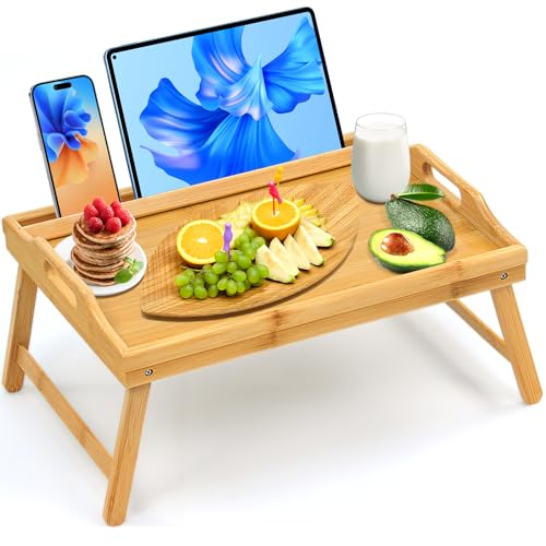 Comparison: Best Breakfast In Bed Tray 6 Tray Table for Bed, Bamboo Breakfast Tray with Folding Legs and Handles, Natural Color Bed Tray with Media Slot, Ideal for Eating, Serving or Working in Kitchen, Sofa or Bedroom