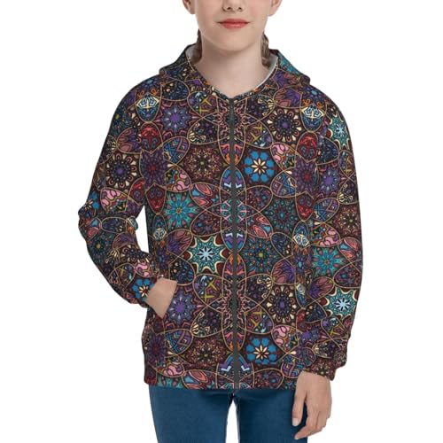 Mandala Flower Element 1 Kids Pullover Hoodies Boys Zip Up Sweatshirts Girls Athletic Clothes with Pocket3