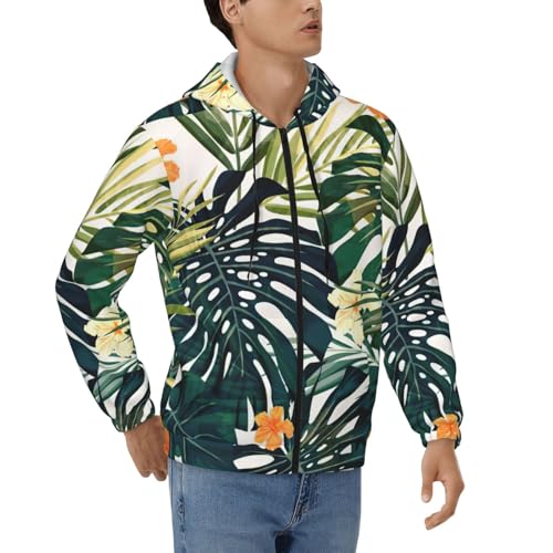 Sweatshirt EdWal Hommes Full Zip Chaud Imprimé Tropical et Manches Longues