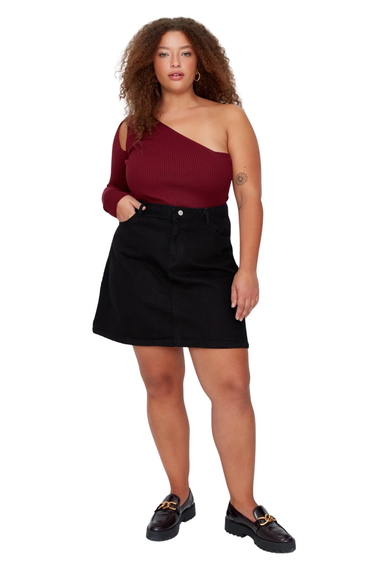 Trendyol Women Plus Size Mini A-line Skater Denim Plus Size Skirt