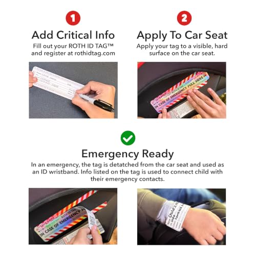 Image of Emergency Contact Identification System for Car Seats, Booster Seats, Baby Gear | Original ROTH ID TAG Kit (2 Tags)
