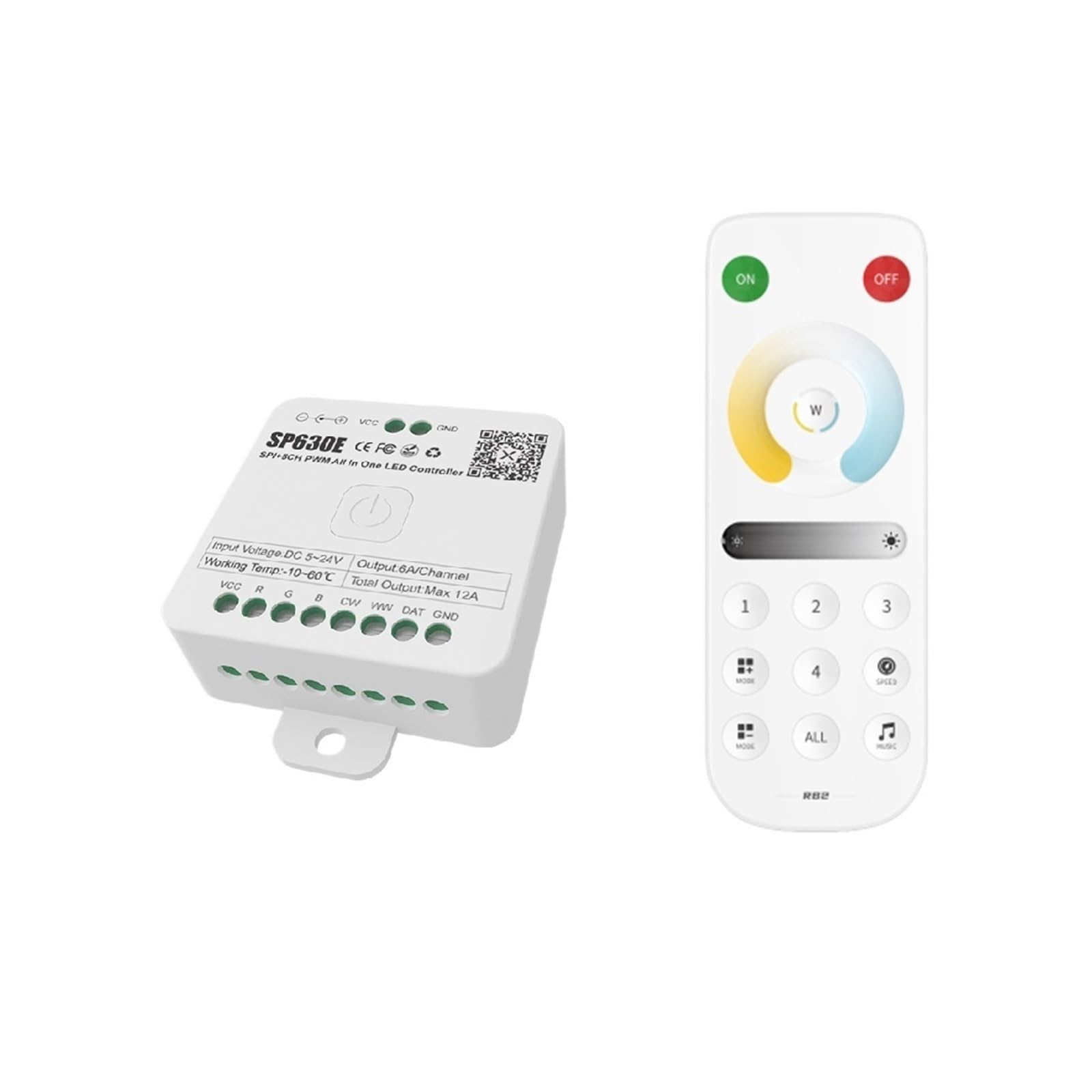 DC5V-24V SP630E All-in-one LED Controller SPI Pixel 5CH RGB RGBW PWM Light WS2811 5050 3528 FCOB 2.4G Remote Control(SP630E and RB2)