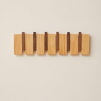 Walnut Wood Coat Rack with 6 Hooks - Wall Mounted Decorative Hanger for Coats, Keys, Hats, Robes, Towels, Plants, Bags