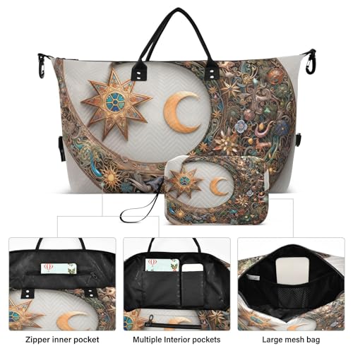 Large Travel Duffel Bag, Moon and Star Sports Tote Gym Bag, Shoulder Weekender Overnight Bag for Women Men, Carry On Luggage with Toiletry Bags2