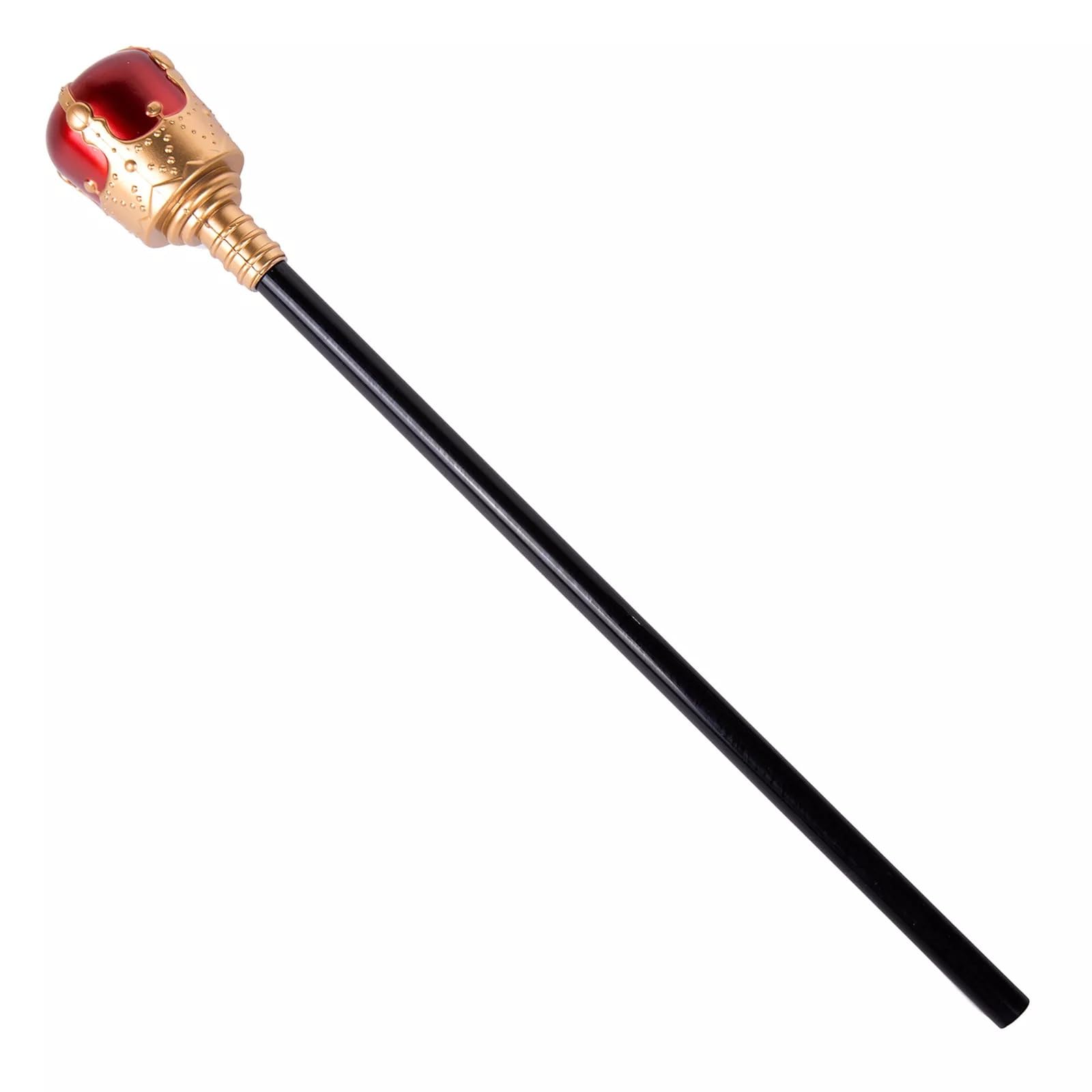 Royal Sceptre Costume Prop, 40cm Black & Gold Staff with Red Orb, Decorative Walking Stick for Kids