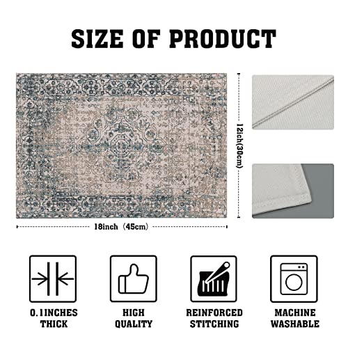 Image of Grey Brown Ethnic Boho Placemats Set of 6 Bohemian Carpet Vintage Gray Linen Washable Kitchen Dining Table Mats Stain Heat-Resistant Desktop Decor Place Mats for Home Party Indoor 12x18 in