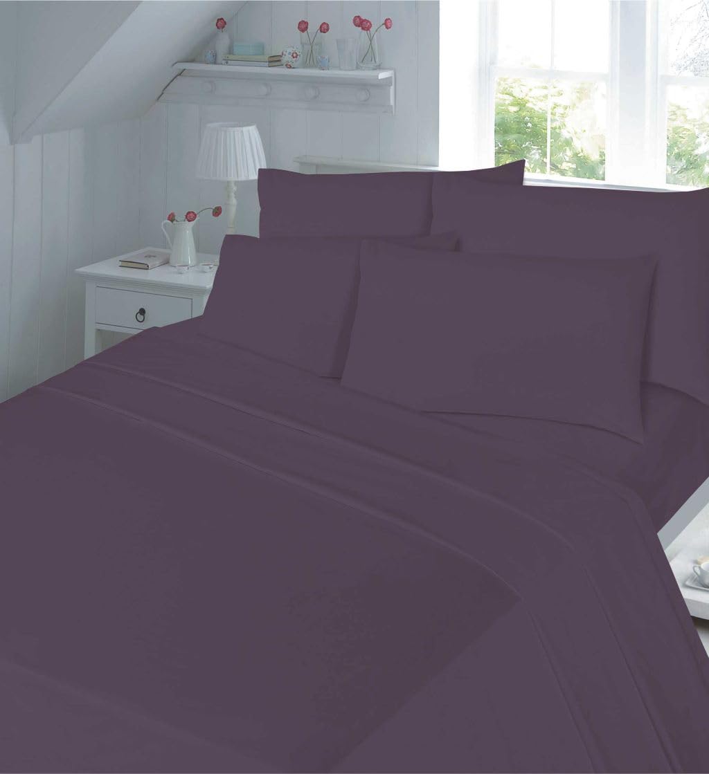Dazzle Collection Flat Sheet 180 Thread Count Polycotton | 50% Cotton 50% Polyester | Non Iron Plain Flat Sheet Machine Washable (Super King, Plum)
