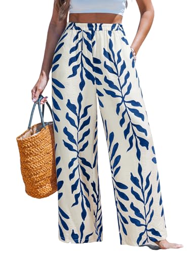 Image of CUPSHE Women's Wide Leg Beach Pants - Tropical Floral with Pockets Plus Size Casual Flowy Vacation Bottoms
