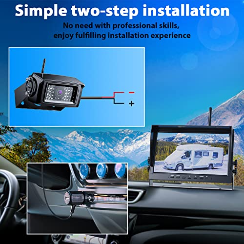 Image of eRapta Wireless Backup Camera System AWX101, Stable Signal 10'' HD with Quad Split Monitor Recording, IP69K Rear View Camera for Truck Trailer Van etc