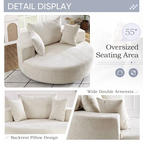 Sillón redondo chenille beige moderno plegable miniatura 4