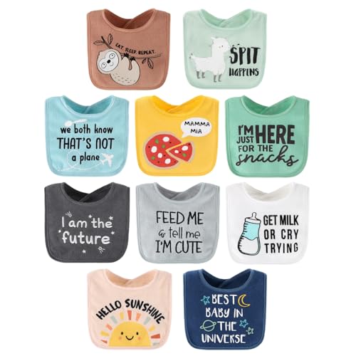 The Peanutshell Baby Boy or Girl Terry Bibs Set of 10-100% Cotton, Soft, Absorbent Baby Bibs, Unisex Toddler Boy or Girl Set, Newborn & Infant – Sunshine