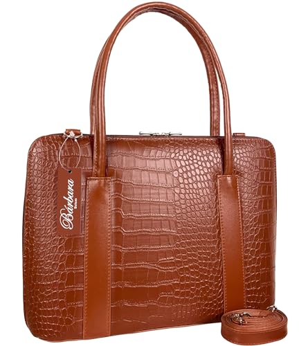 Maleta Executiva Feminina Pasta Notebook Tablet Bolsa Social Casual Laptop Ombro Transversal 14 15 15.6 15,6 16 17 Polegadas (Marrom-croco-tejus, Grande)