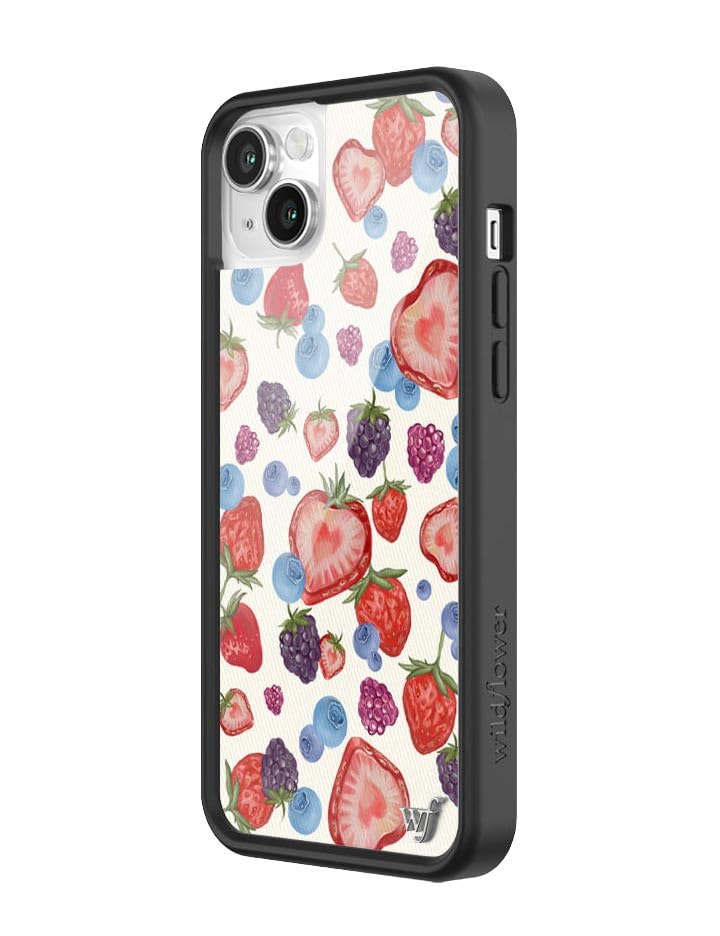 Wildflower Cases - Fruit Tart Case, Compatible with Apple iPhone 13/14 | Berries, Fruit, Cute, White, Trendy, Blue - Protective Black Bumper, 4ft Drop Test Certified, Women Owned Small Business