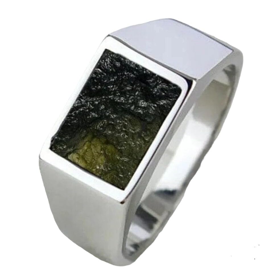Natural Raw Moldavite Ring Mens Ring Wedding Ring Authentic