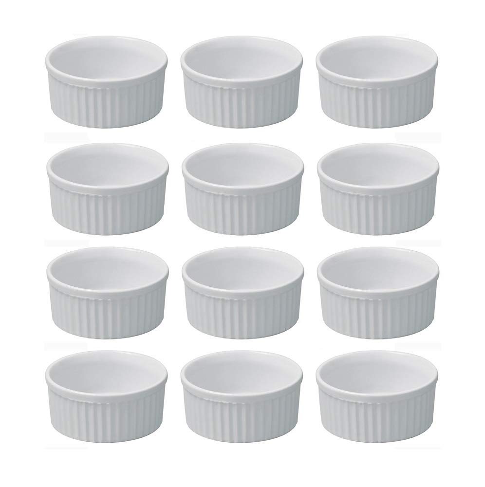 Petits Ramequins Moule verrines Blancs 9x4,5cm Lot de 12 Moules à soufflé pour Muffin pâtisseries Cupcake et crème brûlée Desserts en céramique résistant aux Fortes températures