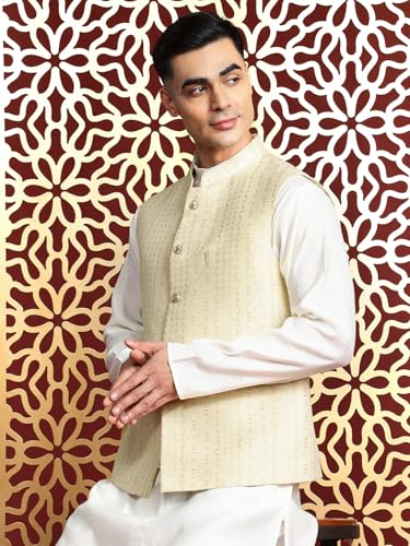 Image of MANQ Men's Kurta With Churidar & Ethnic Motifs Nehru Jacket Set For Wedding, Festival & Formal Occasions