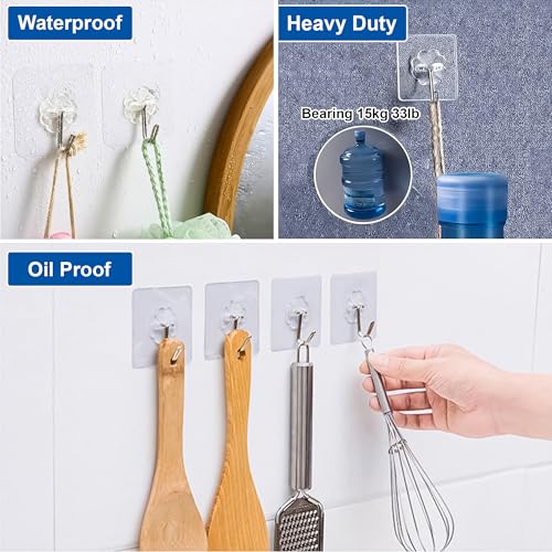 Image of Eightiz 20 Pcs Flower Hook PVC Heavy Duty Self Adhesive Stainless Hooks, Transparent Waterproof and Oilproof Wall Hooks for Kitchen Bathroom Shower Door Outdoor Home Improvement Utility Hook