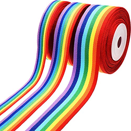 BBTO 15 Meters Rainbow Stripe Grosgrain Ribbon Double-Sided Rainbow Ribbons Craft Pride Ribbon for Arts Crafts DIY, Gift Wrapping and Wedding Party Birthday Festival Decoration, 3 Sizes