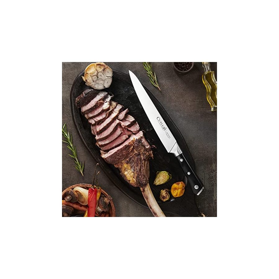 CUTLUXE-Meat-Carving-Knife--9-Turkey-Carving-Knife--Razor-Sharp-Full-Tang--High-Carbon-German-Steel--Ergonomic-Handle-Design--Artisan-Series Cutluxe Turkey Carving Knife – 9" Carving Knife for Meat – Razor Sharp & Full Tang – High Carbon German Steel – Ergonomic Handle Design – Artisan Series
