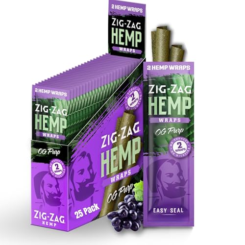 ZIG-ZAG Hemp Wraps 25-Pack - OG Purp (2 Wraps Per Pack) 100% Natural Slow-Burning Hemp Wraps