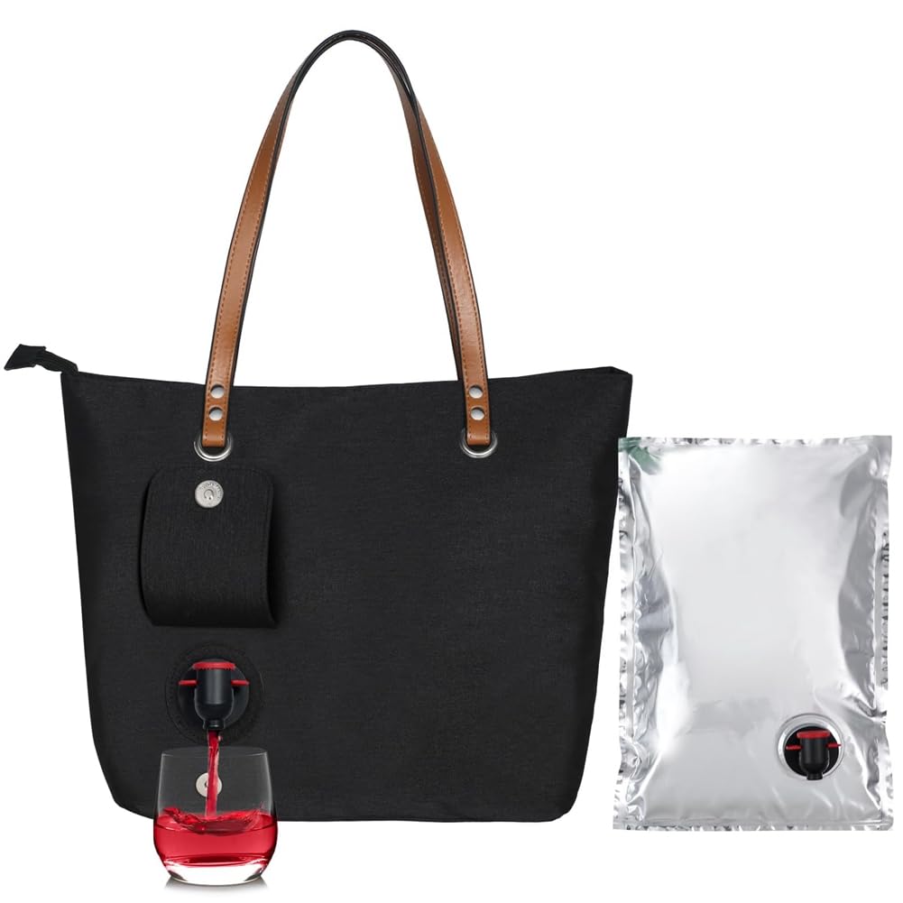 Tagtight Wine Tote With Drink Dispenser, Canvas Wine Purse With Hidden Insulated Compartment, Beach Wine Bag Shoulder Bag, Portable Wine Cooler Bag for Beach, Travel & Picnics