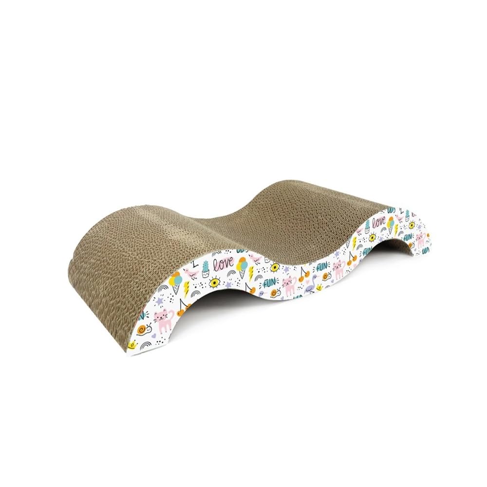 Record - Love & Fun Scratching Post - Sturdy Cardboard Frame with Catnip - Fully Recyclable - Dimensions: 49.5 x 9 x 23h cm - Havana
