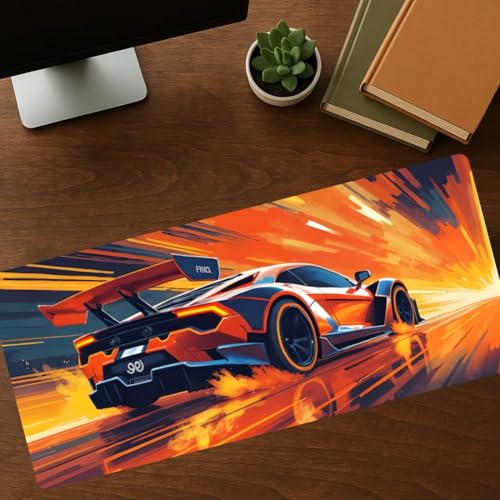 Image of Moto Edition Desk Mat 23x11 Inch - Racing-Themed Keyboard & Mouse Pad for Office, Home & Gaming | Non-Slip Rubber Base, Waterproof Surface, Supercar & Bike Inspired Table Mat (Speed Flame)