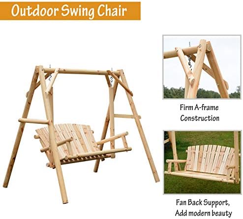 Outsunny Outdoor 2 Seater Swing Chair Larch Wood Garden Swing Seat Porch Hammock Bench Lounger