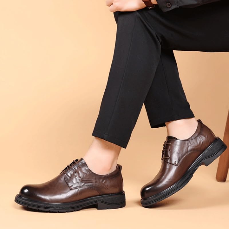 Men's Genuine Leather Lace-Up Vintage Oxfords Lug Sole Non-Slip Platform Business Work Dress Shoes Heightening Effect Casual Shoes4