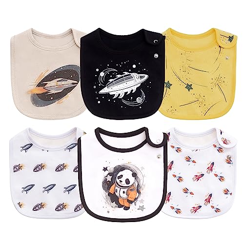 Image of Maiwa 6 Pack Waterproof Cotton Baby Bibs for Girls Boys for Drooling Eating with Snaps